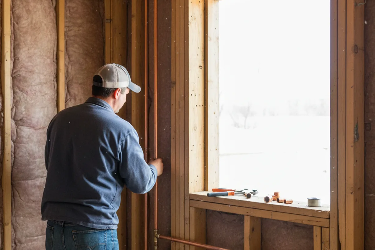 Licensed plumber running new copper supply lines in a Onondaga home